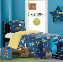 Load image into Gallery viewer, All American Collection Navy-Yellow Dinosaur Printed Bedspread Set